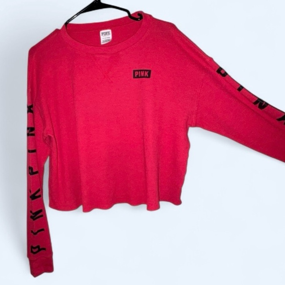 PINK Victoria’s Secret Red Cropped Thermal Knit Top Size Small Loose Fit